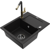 Mexen Enzo évier de cuisine en granit 1-bac avec égouttoir et robinet de cuisine Flora, noir - 6506-77-670401-57-B