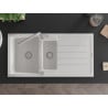 Mexen Andres fregadero de granito de 1,5 senos con escurridor y grifo de cocina Flora, blanco - 6515-20-670401-00