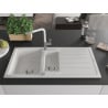 Mexen Andres évier en granit 1,5 éviers avec égouttoir et robinet de cuisine Flora, blanc - 6515-20-670401-02