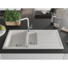 Mexen Andres granitische spoelbak 1,5-kamer met afdruiprek en keukenkraan Flora, wit - 6515-20-670401-02