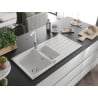 Mexen Andres évier en granit 1,5 éviers avec égouttoir et robinet de cuisine Flora, blanc - 6515-20-670401-02