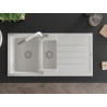 Mexen Andres fregadero de granito de 1,5 compartimentos con escurridor y grifo de cocina Flora, blanco - 6515-20-670401-02