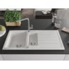 Mexen Andres Granitspüle 1,5-Becken mit Abtropfbereich und Küchenarmatur Flora, weiß - 6515-20-670401-06