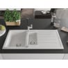 Mexen Andres 1.5-bowl granite sink with drainer and Flora kitchen faucet, white - 6515-20-670401-07