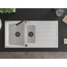 Mexen Andres fregadero de granito de 1,5 senos con escurridor y grifo de cocina Flora, blanco - 6515-20-670401-07-B