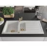 Mexen Andres fregadero de granito 1,5 senos con escurridor y grifo de cocina Flora, blanco - 6515-20-670401-57-G