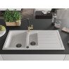 Mexen Andres fregadero de granito 1,5 senos con escurridor y grifo de cocina Flora, blanco - 6515-20-670401-57-B