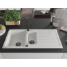 Mexen Andres granieten gootsteen 1,5-kamer met druiprek en keukenmengkraan Flora, wit - 6515-20-670401-70-B