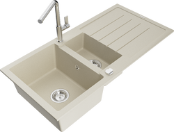 Mexen Andres Granitspüle 1,5-fach mit Abtropffläche und Küchenarmatur Flora, beige - 6515-69-670401-00