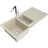 Mexen Andres granite kitchen sink 1.5-bowl with drainer and Flora kitchen faucet, beige - 6515-69-670401-07