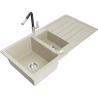 Mexen Andres granite sink 1.5-bowl with drainer and Flora kitchen tap, beige - 6515-69-670401-07