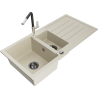 Mexen Andres évier en granit 1,5 cuves avec égouttoir et robinet de cuisine Flora, beige - 6515-69-670401-07-B