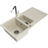 Mexen Andres granitische spoelbak 1,5-kamer met afdruiprek en keukenmengkraan Flora, beige - 6515-69-670401-07-B
