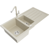 Mexen Andres granieten spoelbak met 1,5 kamers, afdruiprek en Flora keukenmengkraan, beige - 6515-69-670401-09