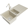 Mexen Andres Granitspüle 1,5-Becken mit Abtropffläche und Küchenarmatur Flora, beige - 6515-69-670401-09