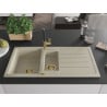 Mexen Andres granitische spoelbak 1,5-komers met afdruiprek en keukenmengkraan Flora, beige - 6515-69-670401-57-G