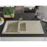 Mexen Andres zlewozmywak granitowy 1,5-komorowy z ociekaczem i baterią kuchenną Flora, beżowy - 6515-69-670401-57-G