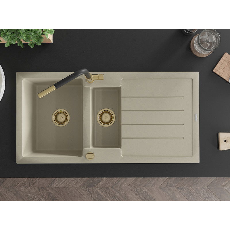 Mexen Andres Granit Salesforce mat 1,5-Becken mat Ofloss a Kichenkrunn Flora, beige - 6515-69-670401-57-G