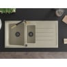 Mexen Andres granite kitchen sink 1.5-bowl with drainer and Flora kitchen tap, beige - 6515-69-670401-57-B