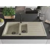 Mexen Andres granite sink 1.5-bowl with drainer and Flora kitchen tap, beige - 6515-69-670401-70-B