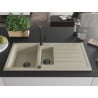 Mexen Andres granitische spoelbak 1,5-komor met afdruiprek en keukenkraan Flora, beige - 6515-69-670401-70-B