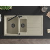 Mexen Andres granitische spoelbak 1,5-komorige met afdruiprek en keukenmengkraan Flora, beige - 6515-69-670401-70-B