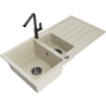 Mexen Andres fregadero de granito de 1,5 cubetas con escurridor y grifo de cocina Flora, beige - 6515-69-670401-70-B