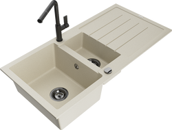 Mexen Andres lavello in granito 1,5 vasche con scolapiatti e miscelatore cucina Flora, beige - 6515-69-670401-70-B