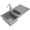 Mexen Andres fregadero de granito de 1,5 cuencas con escurridor y grifo de cocina Flora, gris - 6515-71-670401-00