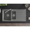 Mexen Andres fregadero de granito de 1,5 cuencas con escurridor y grifo de cocina Flora, gris - 6515-71-670401-00