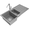 Mexen Andres 1.5-bowl granite sink with drainer and Flora kitchen faucet, gray - 6515-71-670401-06
