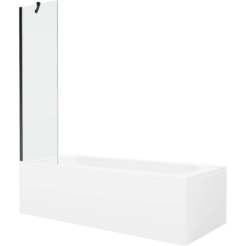 Mexen Vega wanna prostokątna 180 x 80 cm z obudową i parawanem 1-skrzydłowym 50 cm, transparent, czarny - 550118080X9505000070