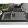 Mexen Andres Granitspüle 1,5-Becken mit Abtropffläche und Küchenarmatur Flora, grau - 6515-71-670401-57-G