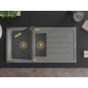 Mexen Andres fregadero de granito 1,5 senos con escurridor y grifo de cocina Flora, gris - 6515-71-670401-57-G