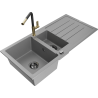 Mexen Andres granite sink 1.5-bowl with drainer and Flora kitchen tap, grey - 6515-71-670401-57-B