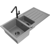 Mexen Andres lava-loiça de granito 1,5 bacia com escorredor e torneira de cozinha Flora, cinza - 6515-71-670401-70-B