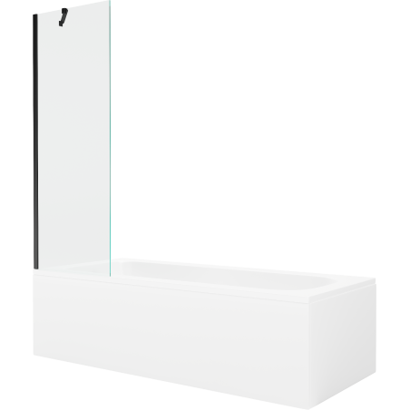 Baignoire rectangulaire Mexen Vega 180 x 80 cm avec habillage et écran 1 volet 60 cm, transparent, noir - 550118080X9506000070