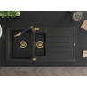 Mexen Andres Granitspüle 1,5-Becken mit Abtropffläche und Küchenarmatur Flora, schwarz/silber - 6515-73-670401-57-G
