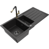 Mexen Andres 1.5-bowl granite kitchen sink with drainer and Flora kitchen tap, black/silver - 6515-73-670401-57-B