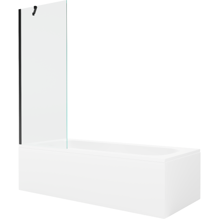 Mexen Vega wanna prostokątna 180 x 80 cm z obudową i parawanem 1-skrzydłowym 70 cm, transparent, czarny - 550118080X9507000070