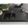 Mexen Andres 1,5-Becken Granitspüle mit Abtropffläche und Küchenarmatur Flora, Schwarz/Gold - 6515-75-670401-07-B