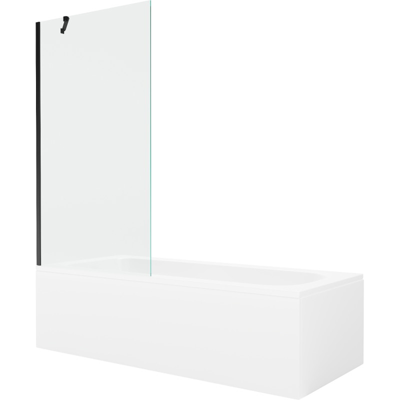 Mexen Vega taisnstūrveida vanna 180 x 80 cm ar korpusu un 1-spārnu aizkaru 90 cm, caurspīdīga, melna - 550118080X9509000070
