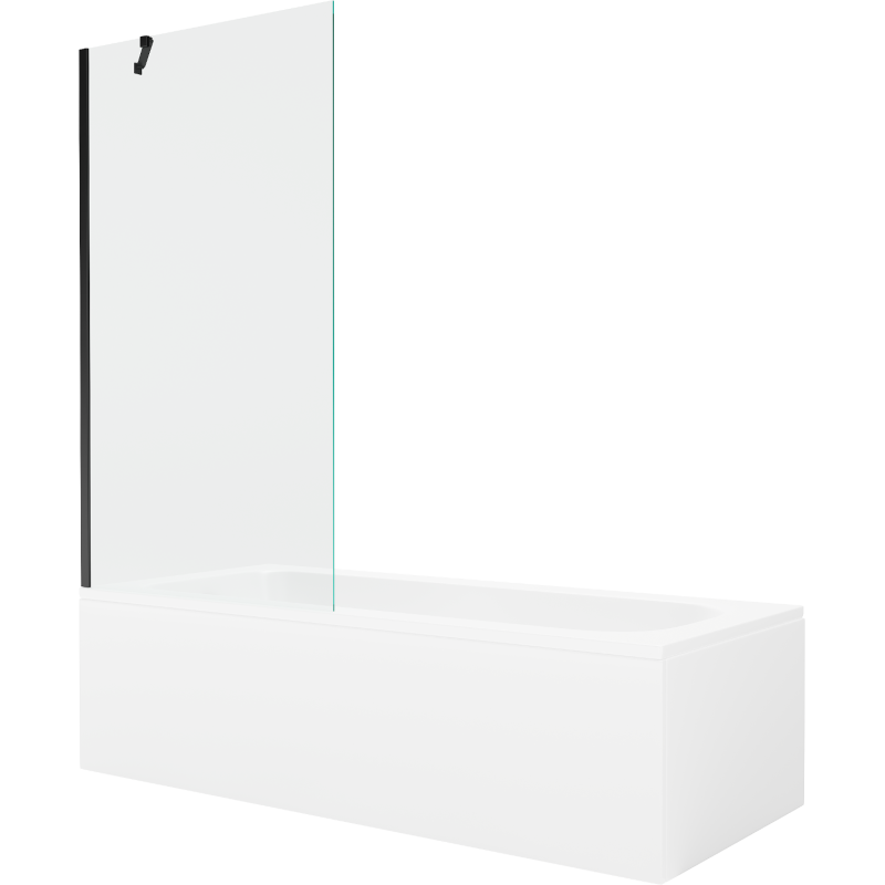 Mexen Vega wanna prostokątna 180 x 80 cm z obudową i parawanem 1-skrzydłowym 90 cm, transparent, czarny - 550118080X9509000070