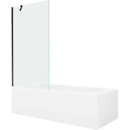 Mexen Vega wanna prostokątna 180 x 80 cm z obudową i parawanem 1-skrzydłowym 90 cm, transparent, czarny - 550118080X9509000070