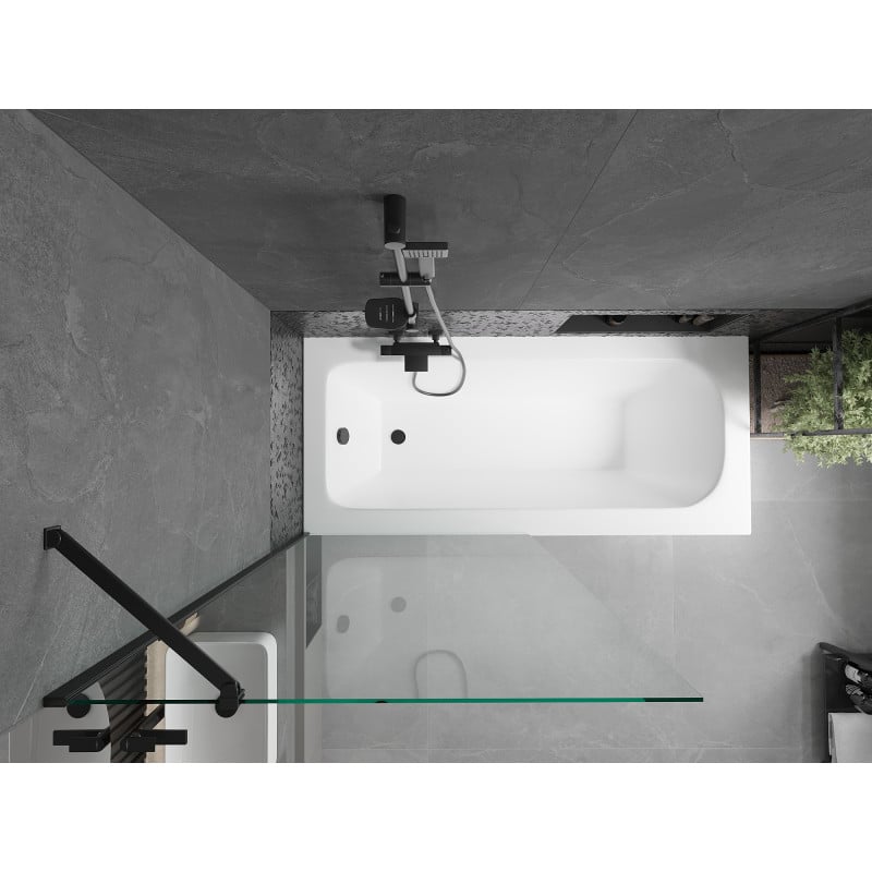 Mexen Vega bañera rectangular 180 x 80 cm con carcasa y mampara de 1 hoja 90 cm, transparente, negra - 550118080X9509000070