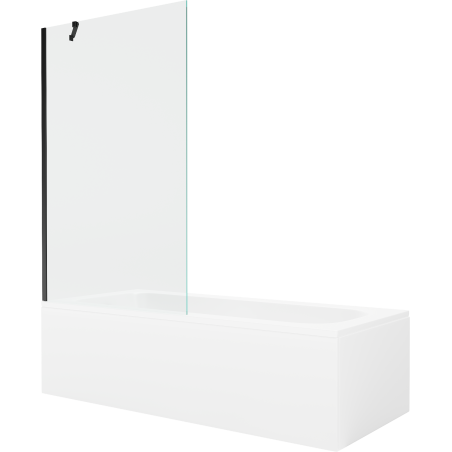 Mexen Vega wanna prostokątna 180 x 80 cm z obudową i parawanem 1-skrzydłowym 100 cm, transparent, czarny - 550118080X9510000070