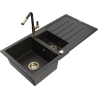 Mexen Andres fregadero de granito 1,5 cubetas con escurridor y grifo de cocina Flora, negro/dorado - 6515-75-670401-57-G