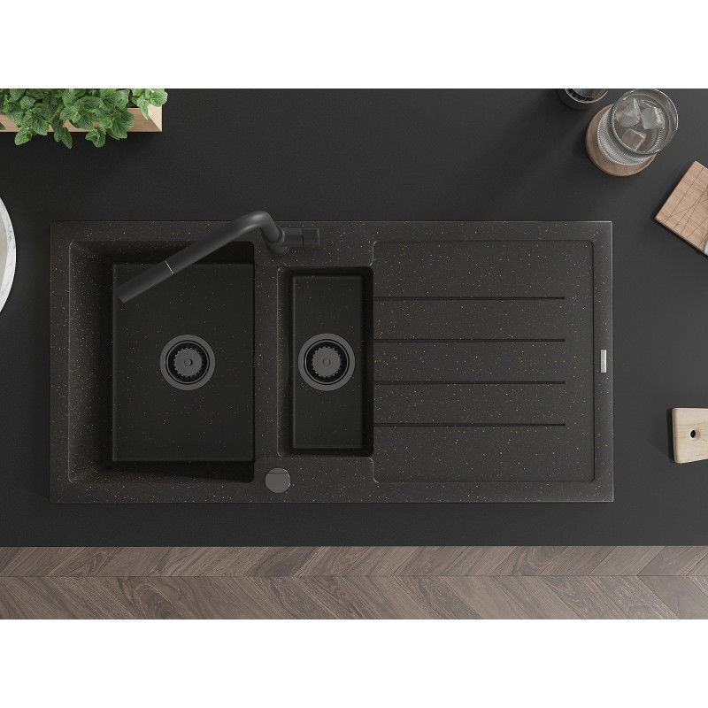 Mexen Andres νεροχύτης γρανίτης 1,5 θαλάμου με αποστράγγιση και μπαταρία