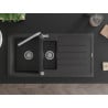 Mexen Andres granite sink 1.5-bowl with drainer and Flora kitchen tap, black speckled - 6515-76-670401-00