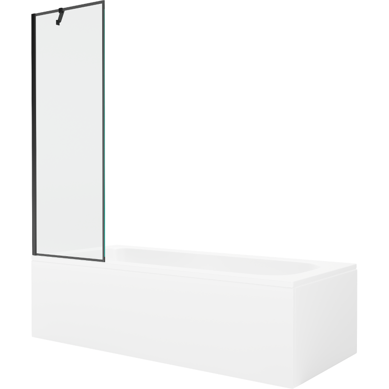 Mexen Vega rechteckige Badewanne 180 x 80 cm mit Verkleidung und 1-flügeliger 60 cm Duschabtrennung, schwarzes Muster